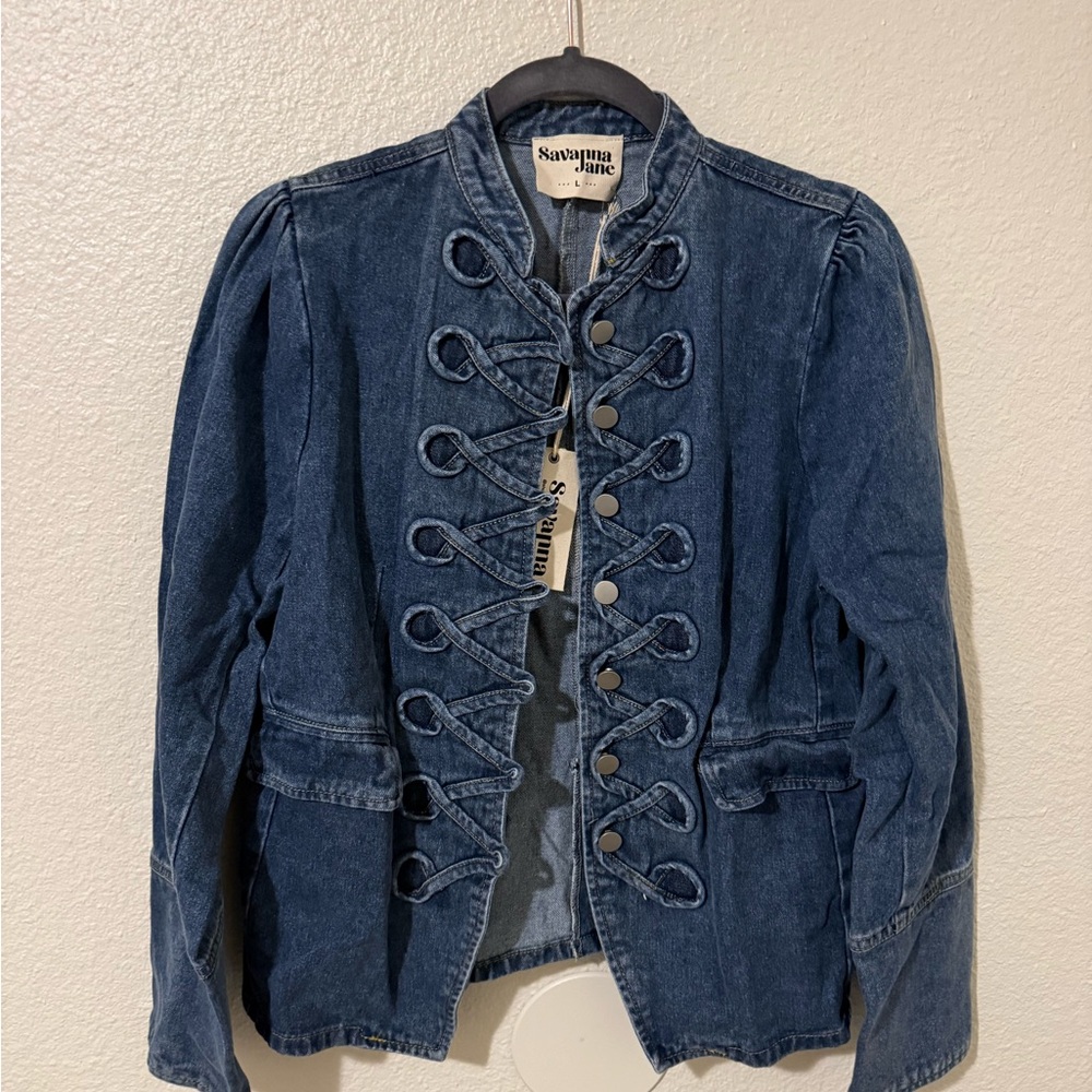 Savanna Jane Women's Blue Jean Jacket with Lace-Up Design